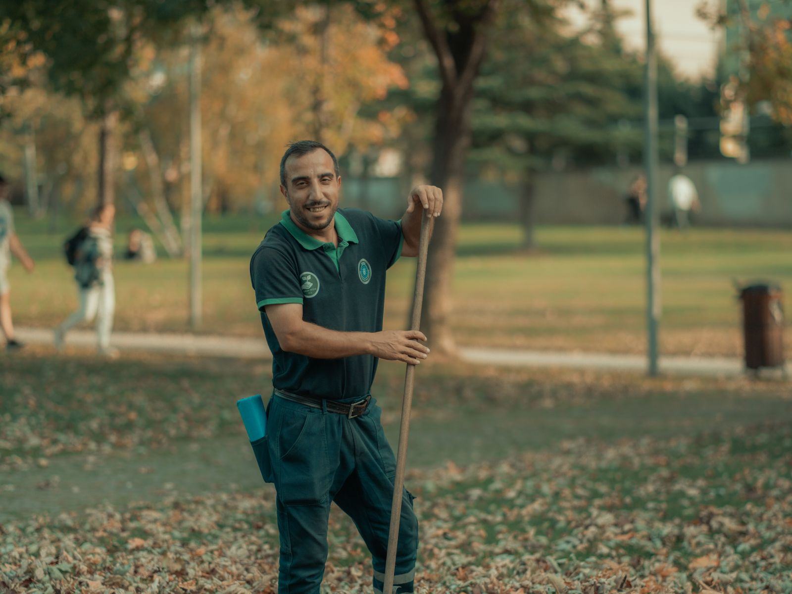 Raking autumn leaves